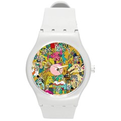 Cartoon Wallpapers Round Plastic Sport Watch (m)