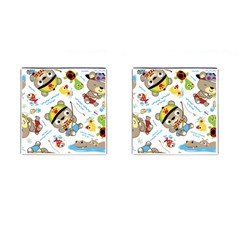 Vector-seamless-pattern-cute-fishing-animals-cartoon Cufflinks (square)