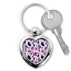 Purple-flower-butterfly-with-watercolor-seamless-pattern Key Chain (heart) by Jancukart