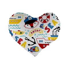 Seamless-pattern-vector-sailing-equipments-cartoon Standard 16  Premium Heart Shape Cushions