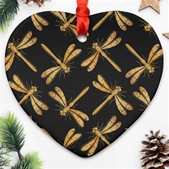 Golden-dragonfly-seamless-pattern-textile-design-wallpaper-wrapping-paper-scrapbooking Heart Ornament (two Sides) by Jancukart