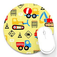 Seamless-pattern-vector-industrial-vehicle-cartoon Round Mousepads