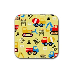 Seamless-pattern-vector-industrial-vehicle-cartoon Rubber Coaster (square)