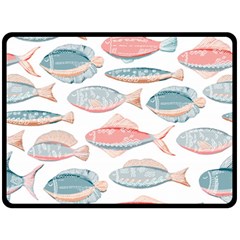 Hand-drawn-seamless-pattern-with-cute-fishes-doodle-style-pink-blue-colors Fleece Blanket (large)  by Jancukart