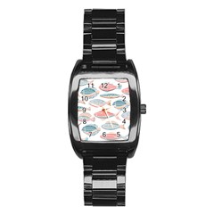 Hand-drawn-seamless-pattern-with-cute-fishes-doodle-style-pink-blue-colors Stainless Steel Barrel Watch