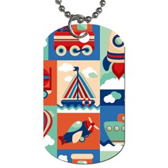 Toy-transport-cartoon-seamless-pattern-with-airplane-aerostat-sail-yacht-vector-illustration Dog Tag (two Sides) by Jancukart