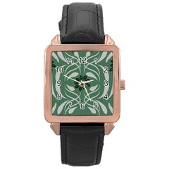 Folk Flowers Print Floral Pattern Ethnic Art Rose Gold Leather Watch 