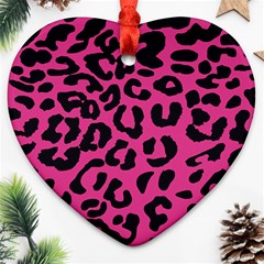 Leopard Print Jaguar Dots Pink Neon Heart Ornament (two Sides) by ConteMonfrey