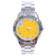 Hexagons Yellow Honeycomb Hive Bee Hive Pattern Stainless Steel Analogue Watch