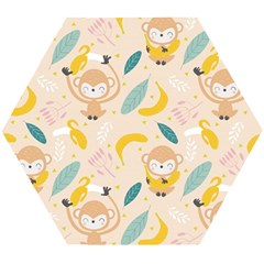 Cute-monkey-banana-seamless-pattern-background Wooden Puzzle Hexagon