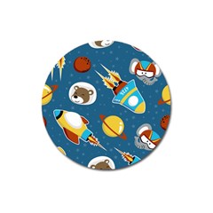 Seamless-pattern-vector-with-spacecraft-funny-animals-astronaut Magnet 3  (round) by Jancukart