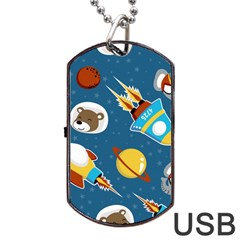 Seamless-pattern-vector-with-spacecraft-funny-animals-astronaut Dog Tag Usb Flash (two Sides) by Jancukart