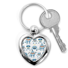 Seamless Pattern With Funny Robot Cartoon Key Chain (heart)