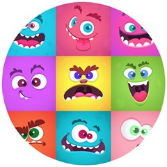 Monsters Emotions Scary Faces Masks With Mouth Eyes Aliens Monsters Emoticon Set Wooden Puzzle Round by Jancukart