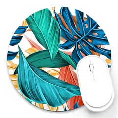 Leaves Tropical Exotic Round Mousepads by artworkshop
