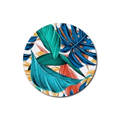Leaves Tropical Exotic Rubber Coaster (round) by artworkshop