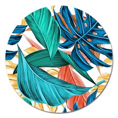 Leaves Tropical Exotic Magnet 5  (round) by artworkshop