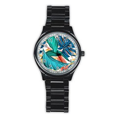 Leaves Tropical Exotic Stainless Steel Round Watch by artworkshop