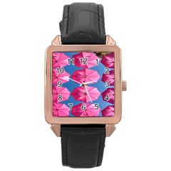 Pink Umbrella Rose Gold Leather Watch 