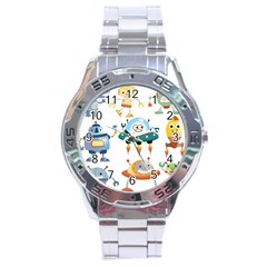 Vector-set-funny-robots-cartoon Stainless Steel Analogue Watch