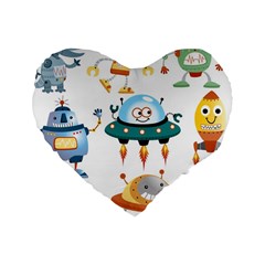 Vector-set-funny-robots-cartoon Standard 16  Premium Heart Shape Cushions