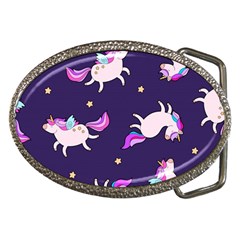 Fantasy-fat-unicorn-horse-pattern-fabric-design Belt Buckles by Jancukart