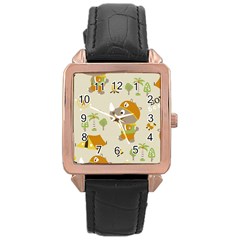 Seamless-pattern-vector-with-funny-boy-scout-scout-day-background Rose Gold Leather Watch 