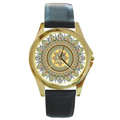 Motif-circle-vintage-circular-pattern Round Gold Metal Watch