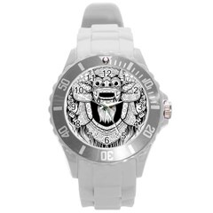 Balinese-art Barong-drawing-bali Round Plastic Sport Watch (l)