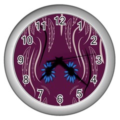 Folk Flowers Print Floral Pattern Ethnic Art Wall Clock (silver) by Eskimos