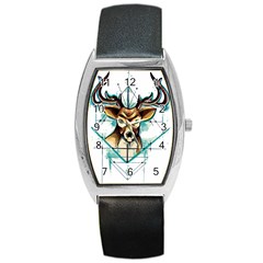 Deer-unicorn-tattoo-drawing-vector-watercolor Barrel Style Metal Watch