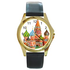 Moscow-kremlin-saint-basils-cathedral-red-square-l-vector-illustration-moscow-building Round Gold Metal Watch