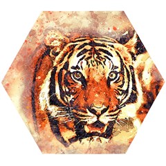 Tiger-portrait-art-abstract Wooden Puzzle Hexagon