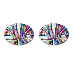 City-street-car-road-architecture Cufflinks (oval)