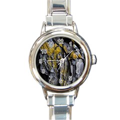 Rock Wall Crevices Geology Pattern Shapes Texture Round Italian Charm Watch by artworkshop