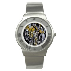 Rock Wall Crevices Geology Pattern Shapes Texture Stainless Steel Watch by artworkshop