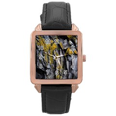 Rock Wall Crevices Geology Pattern Shapes Texture Rose Gold Leather Watch  by artworkshop