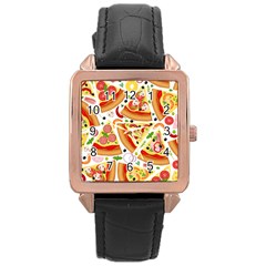 Pizza Love Rose Gold Leather Watch  by designsbymallika