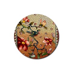 Flower Cubism Mosaic Vintage Rubber Coaster (round) by Jancukart