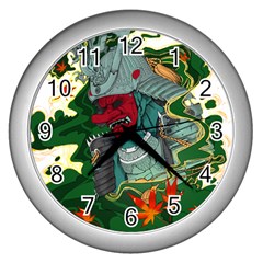 Armor Japan Maple Leaves Samurai Wall Clock (silver) by Amaryn4rt