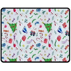 New Year Christmas Winter Watercolor Double Sided Fleece Blanket (medium)  by artworkshop