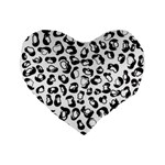 Black And White Leopard Print Jaguar Dots Standard 16  Premium Flano Heart Shape Cushions Front