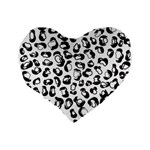 Black And White Leopard Print Jaguar Dots Standard 16  Premium Flano Heart Shape Cushions Back