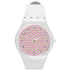 Mave,chevron,white,navi,purple Round Plastic Sport Watch (m)