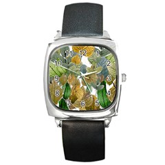 Illustration Sheet Autumn Color Drawing Square Metal Watch by Wegoenart