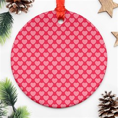 Valentine Lobe Hearts Background Seamless Tile Ornament (round) by Wegoenart