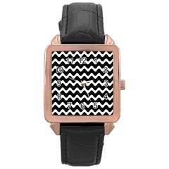 Illustration Black White Wave Pattern Wavy Halftone Rose Gold Leather Watch 