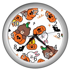 Illustration Pumpkin Bear Bat Bunny Chicken Wall Clock (silver) by Sudhe