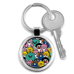 Illustration Animals Cartoon Background Pattern Key Chain (round)