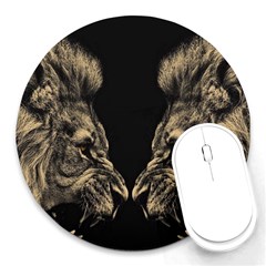 Animalsangry Male Lions Conflict Round Mousepads